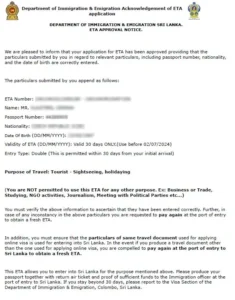 Srí Lanka vízum ETA